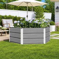Hexagon Steel Planter Light Grey 129x129x45cm Garden Outdoor Pot Contemporary