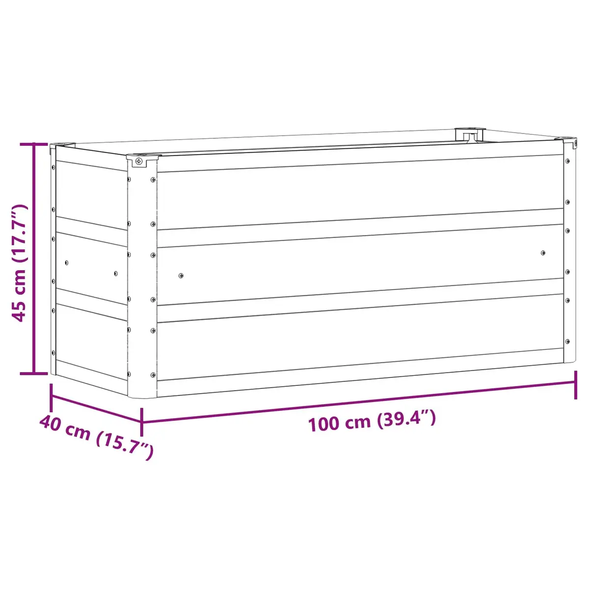 Light Grey Steel Planter Garden Patio Indoor Outdoor Pot 100x40x45cm Modern