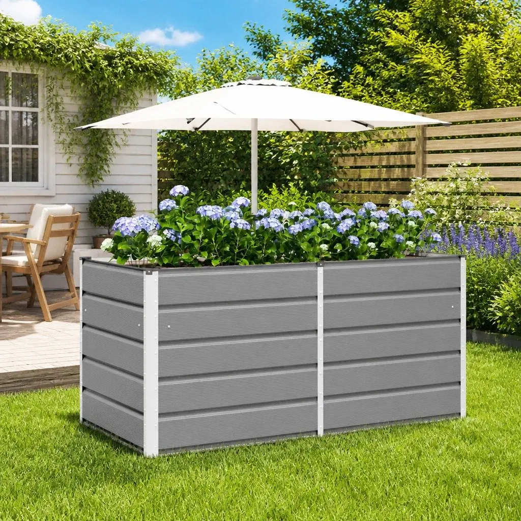 Planter Modern Light Grey 160 x 80 x 75 cm Steel Indoor Outdoor Garden Terrace
