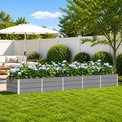 Steel Garden Planter Light Grey 400x80x45cm Modern Indoor Outdoor Flower Pot