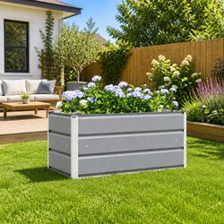 Steel Planter Light Grey 100 x 50 x 45 cm Galvanised Garden Outdoor Planter Pot