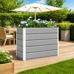 Garden Planter Light Grey 100 x 50 x 77 cm Steel Outdoor Pot Flower Bed