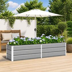 Galvanised Steel Planter Light Grey 195 x 50 x 45 cm Garden Outdoor Pot