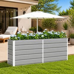 Steel Planter Light Grey 195cm x 50cm x 75cm Galvanised Garden Outdoor
