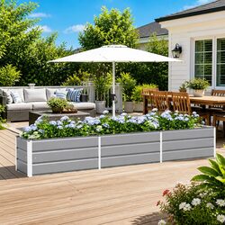 Galvanised Steel Planter Light Grey 290 x 50 x 45 cm Garden Outdoor Raised Bed