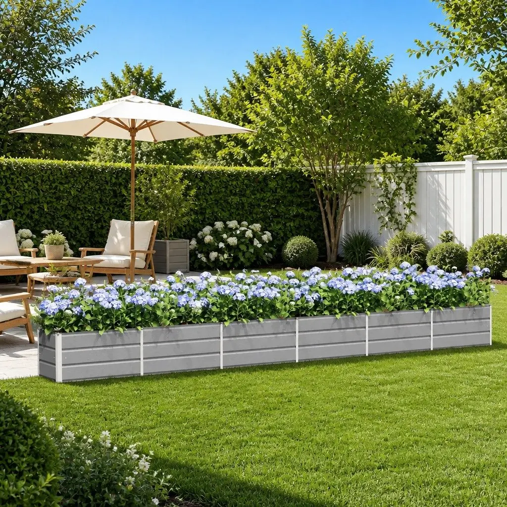 Galvanised Steel Planter Light Grey 580 x 50 x 45 cm Outdoor Raised Bed