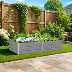 Light Grey Steel Planter 195 x 100 x 45 cm Garden Outdoor Raised Bed Pot