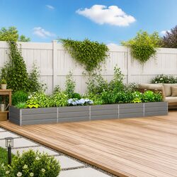 Galvanised Steel Garden Planter Light Grey 480x100x45cm Outdoor Patio Raised Bed
