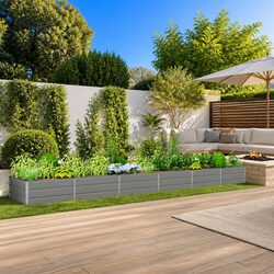 Galvanised Steel Garden Planter Light Grey 580x100x45cm Outdoor Patio Raised Bed