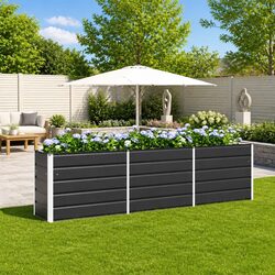 Steel Planter Anthracite 290 x 50 x 75 cm Garden Outdoor Raised Bed Galvanised