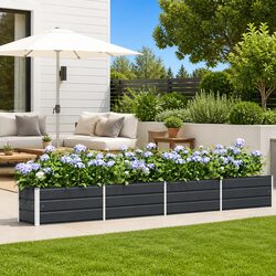 Galvanised Steel Planter Anthracite 385 x 50 x 45 cm Garden Outdoor Raised Bed