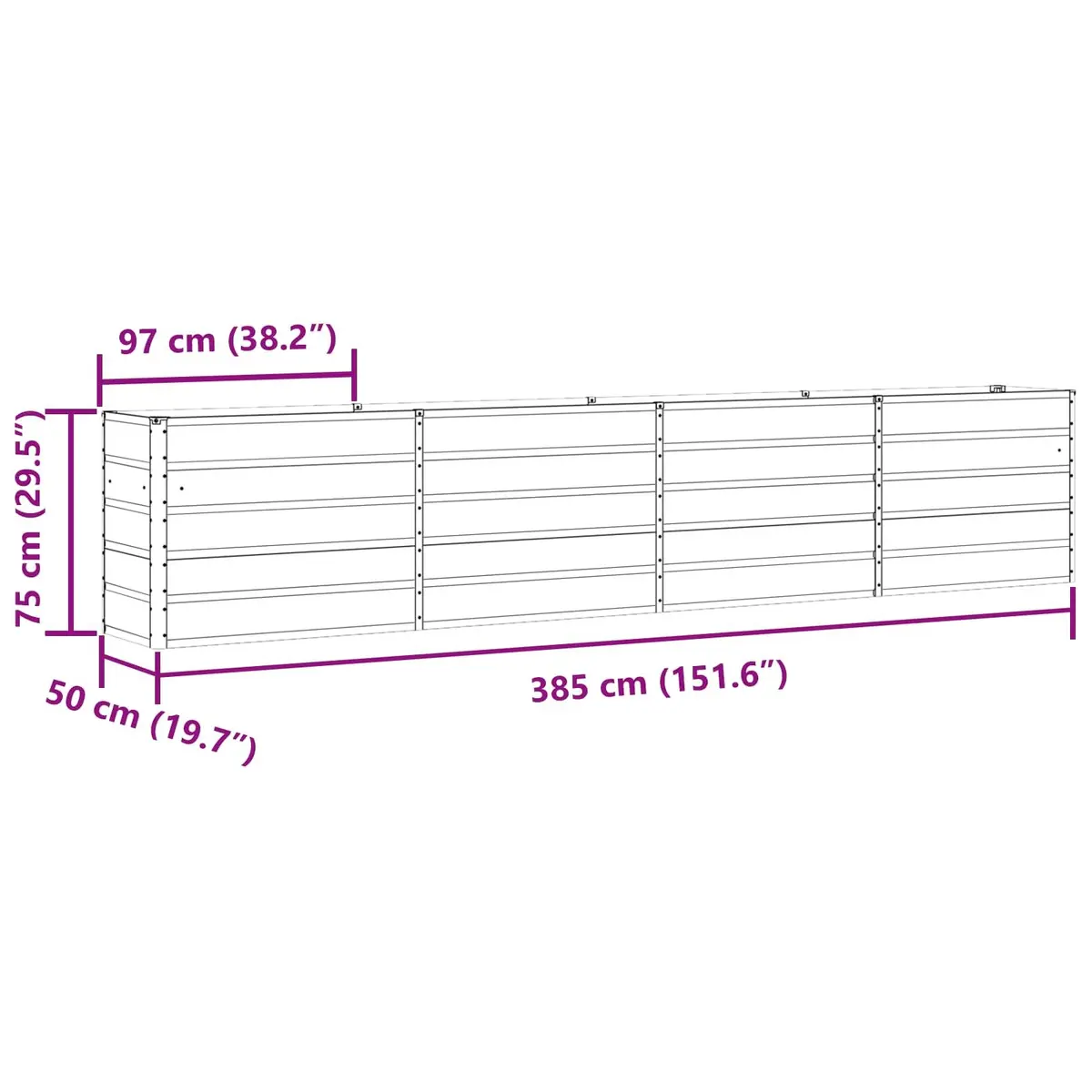 Steel Planter Galvanised Steel 385 x 50 x 75 cm Anthracite Garden Terrace Outdoor Raised Bed
