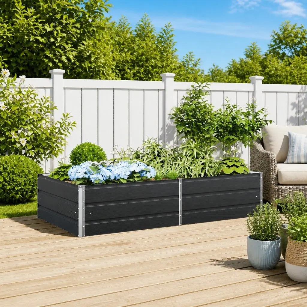 Steel Garden Planter Galvanised 195 x 100 x 45 cm Anthracite Outdoor Patio