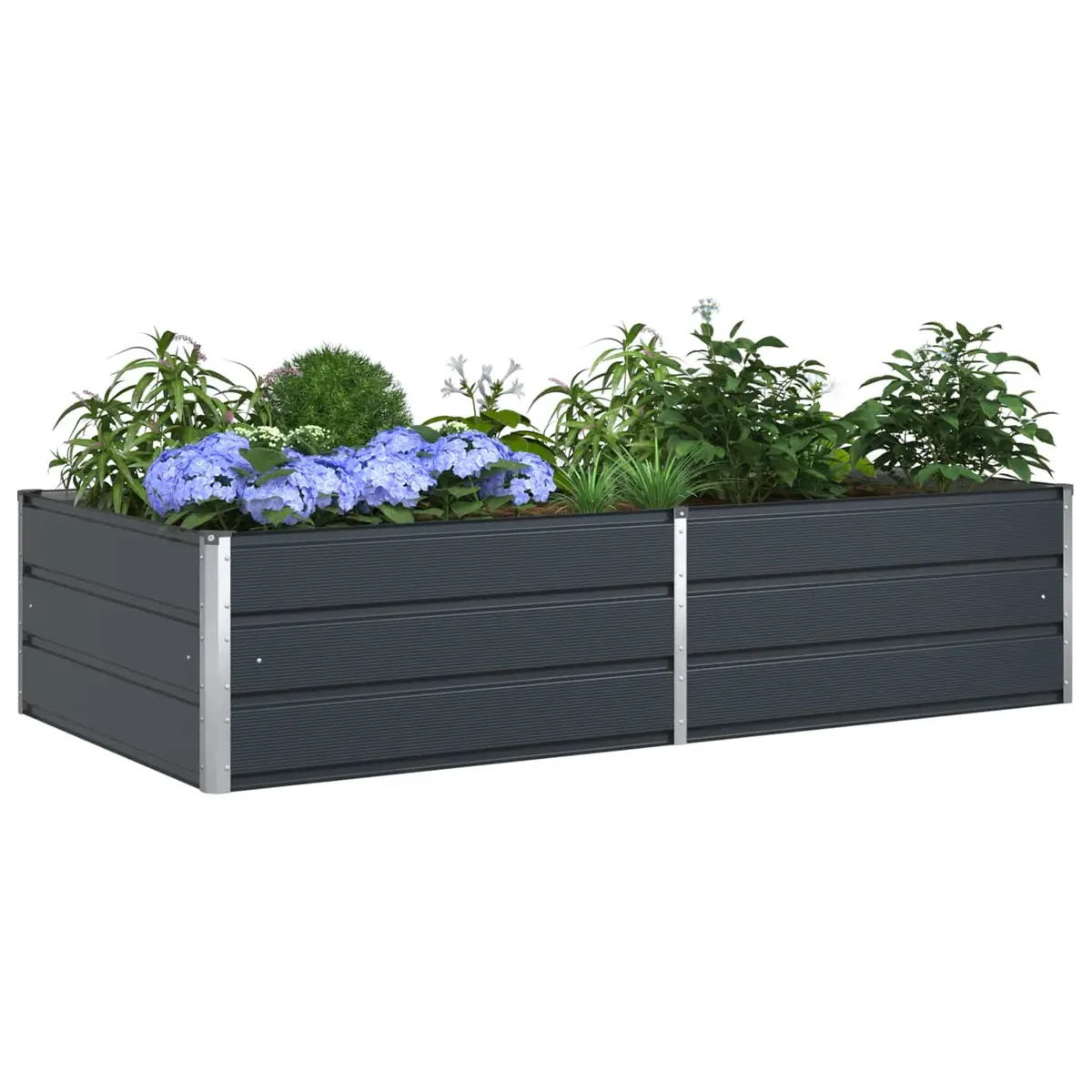Steel Garden Planter Galvanised 195 x 100 x 45 cm Anthracite Outdoor Patio