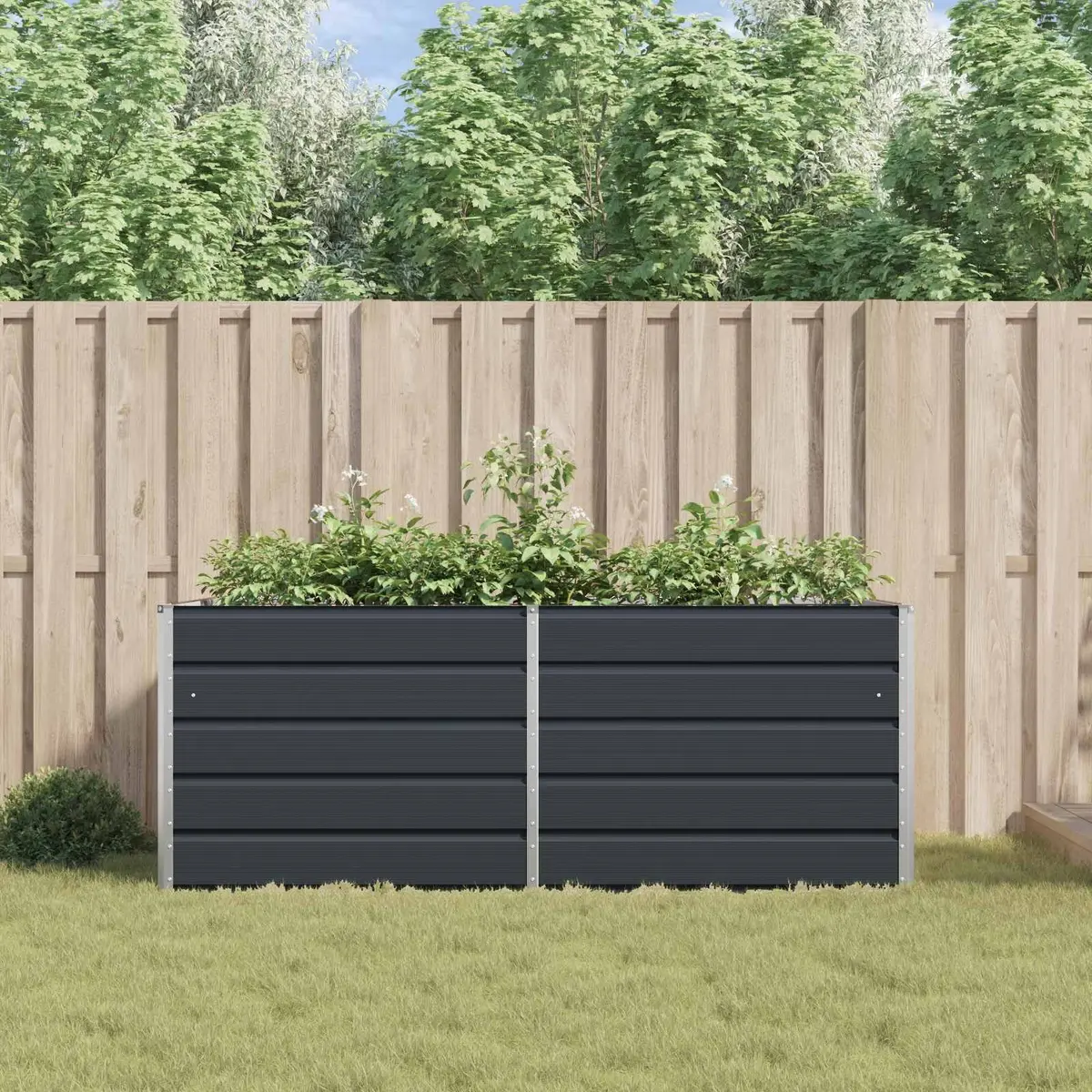 Large Steel Planter Galvanized Outdoor Garden Anthracite 195 x 100 x 75 cm