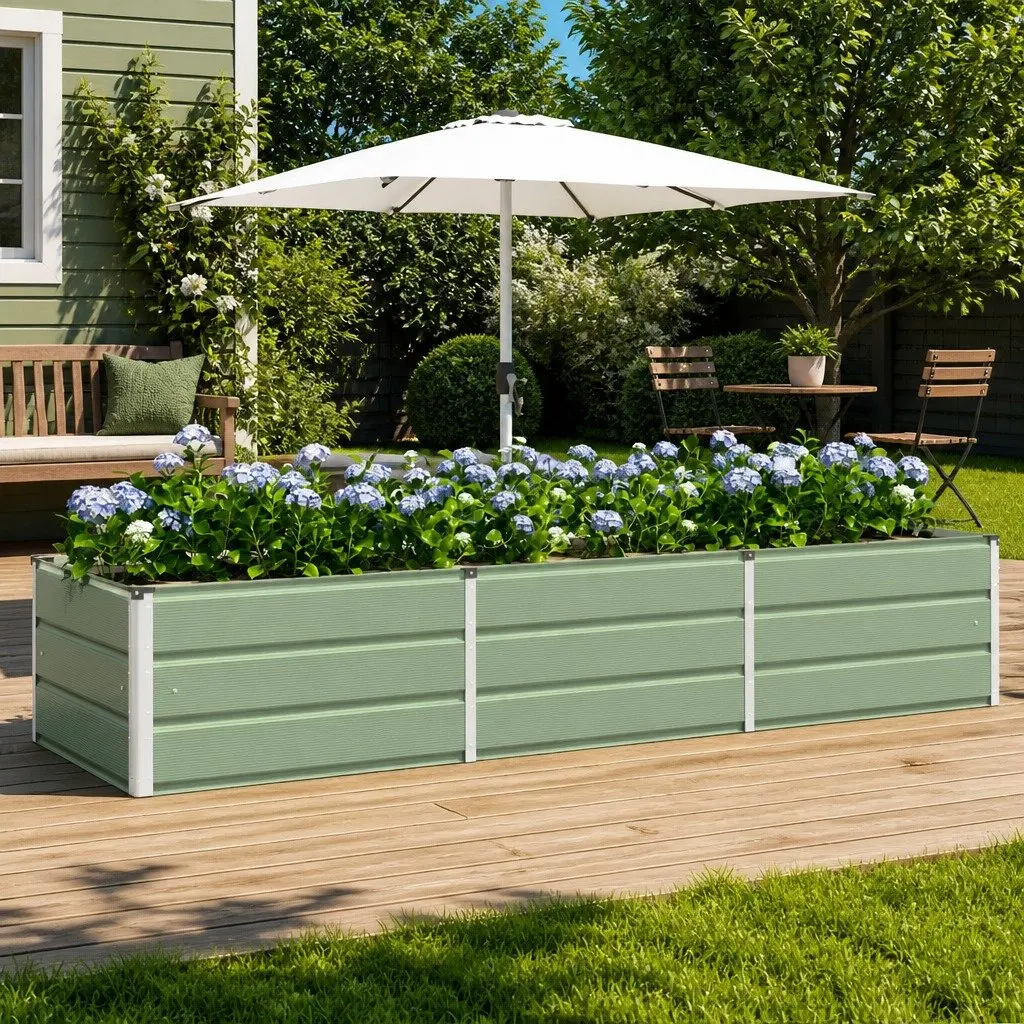 Green Steel Garden Planter 240 x 80 x 45 cm Modern Indoor Outdoor Flower Pot