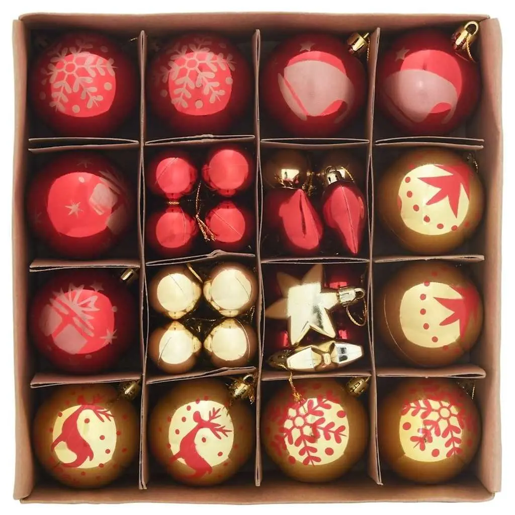 Christmas Bauble Set 40 Pieces Red Gold Plastic Ornaments