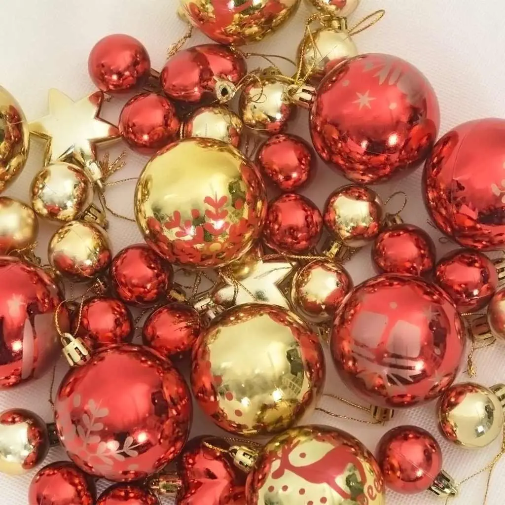 Christmas Bauble Set 40 Pieces Red Gold Plastic Ornaments
