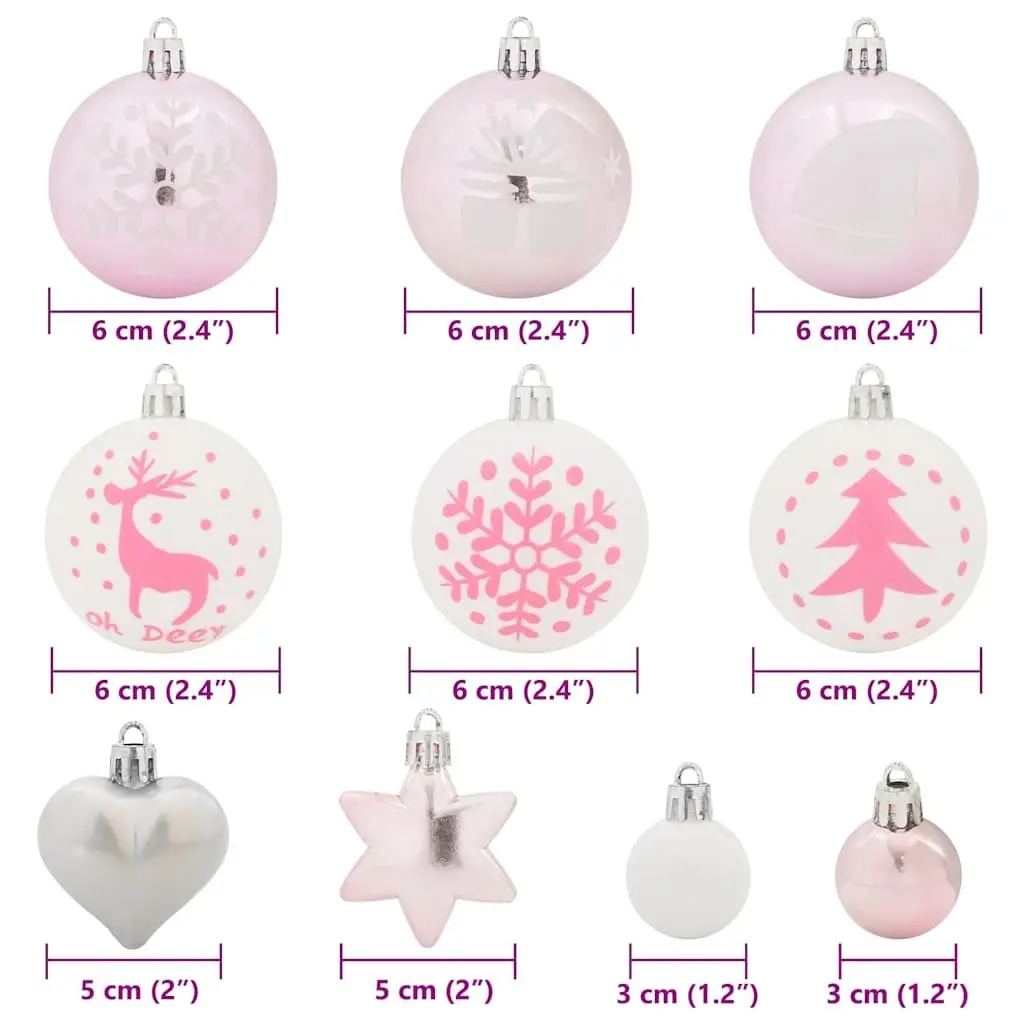Christmas Bauble Ornaments 40 Piece Set White Pink Modern Holiday Tree