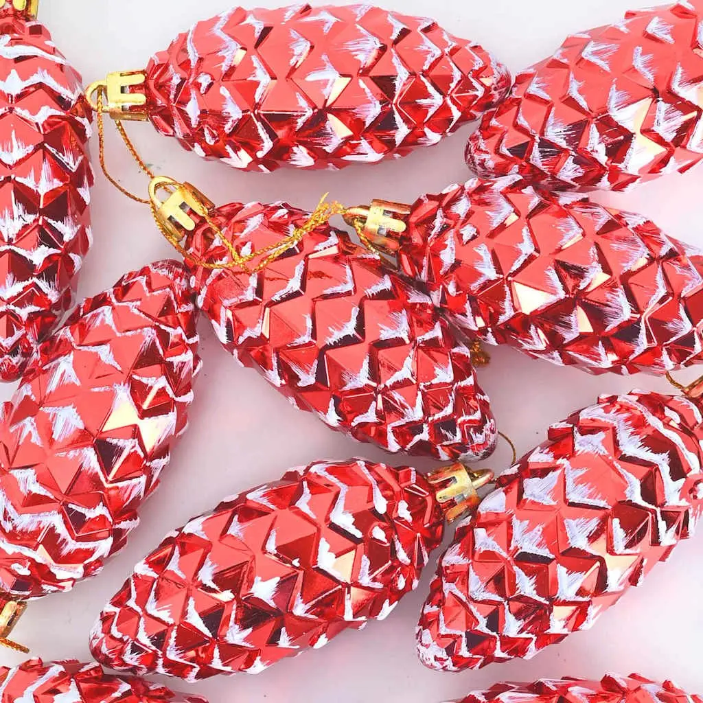 Christmas Pine Cone Ball Ornaments 40 Pieces Red Plastic Holiday Tree