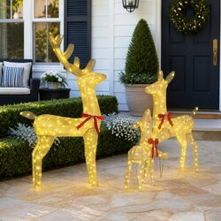 Reindeer Family 3 Piece Holiday Decoration LED Lights Warm White Indoor Outdoor