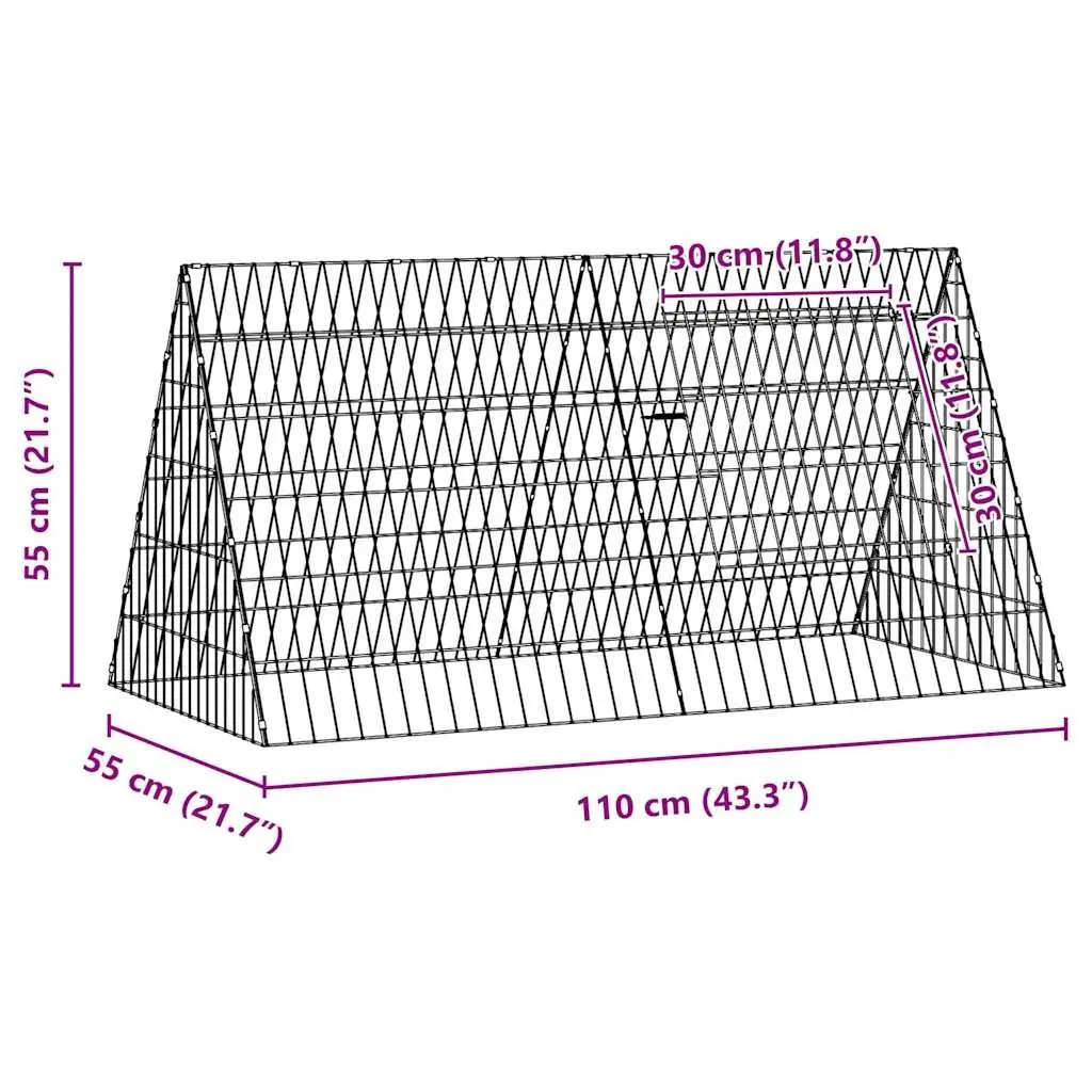 Rabbit Cage Galvanised Steel Outdoor Garden 110x55x55cm