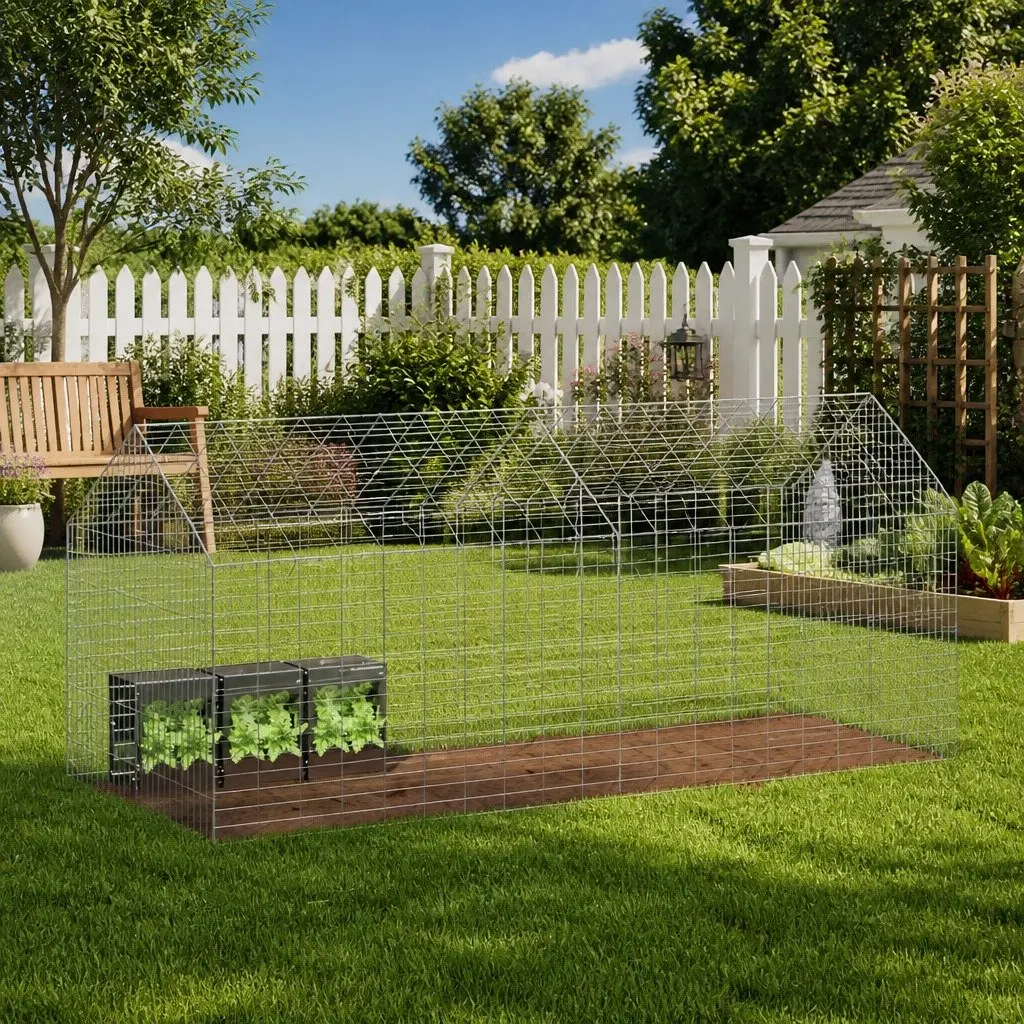 Rabbit Cage Galvanised Steel 200x78x78cm Silver Outdoor Habitat
