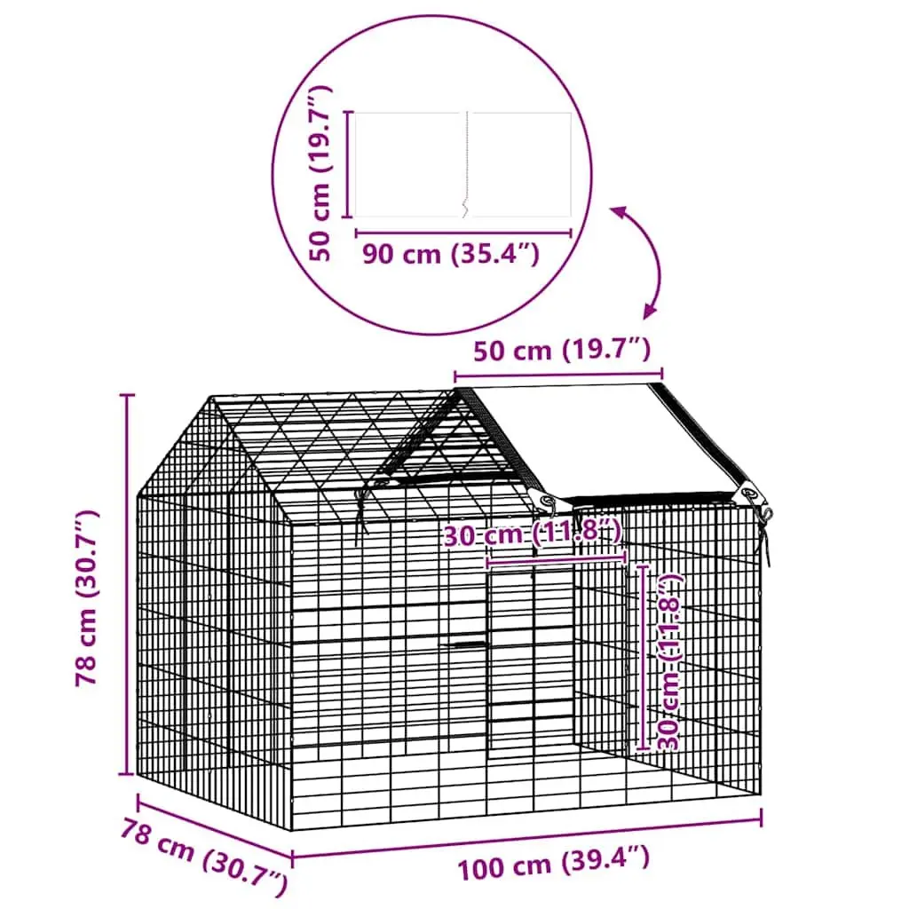 Rabbit Cage Galvanised Steel Weatherproof Outdoor 100 x 78 x 78 cm Silver