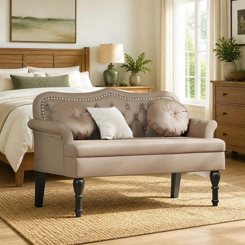 Chesterfield Bench Button Tufted Faux Leather Padded Seat Living Room Bedroom