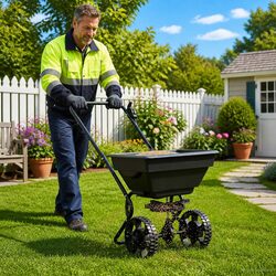 Spreader Black 82 x 46 x 75 cm PVC Steel Lawn Garden Fertiliser Seed Outdoor