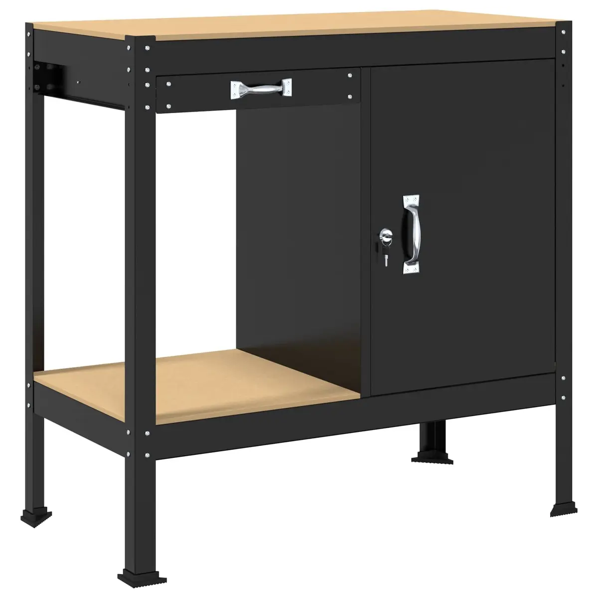 Workbench Engineered Wood Metal Storage 90 x 49 x 91 cm Black