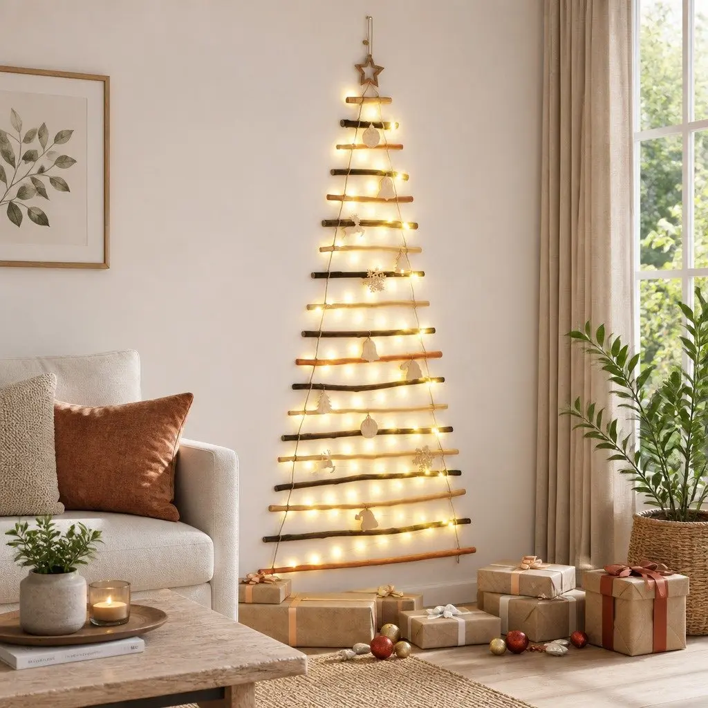Hanging Christmas Tree 180cm Solid Ash Wood 100 Warm White LED Lights USB Powered Indoor