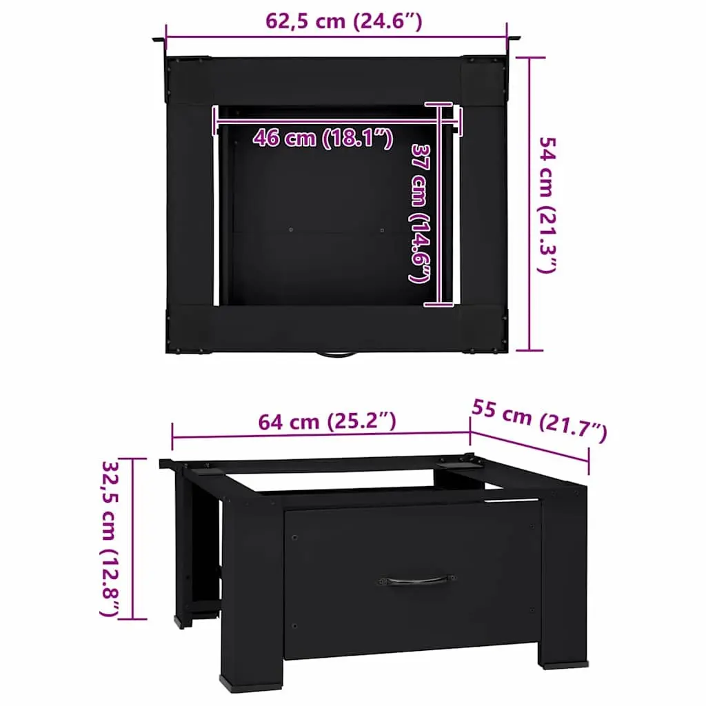 Washing Machine Pedestal Riser Steel Black 64x55x32.5cm