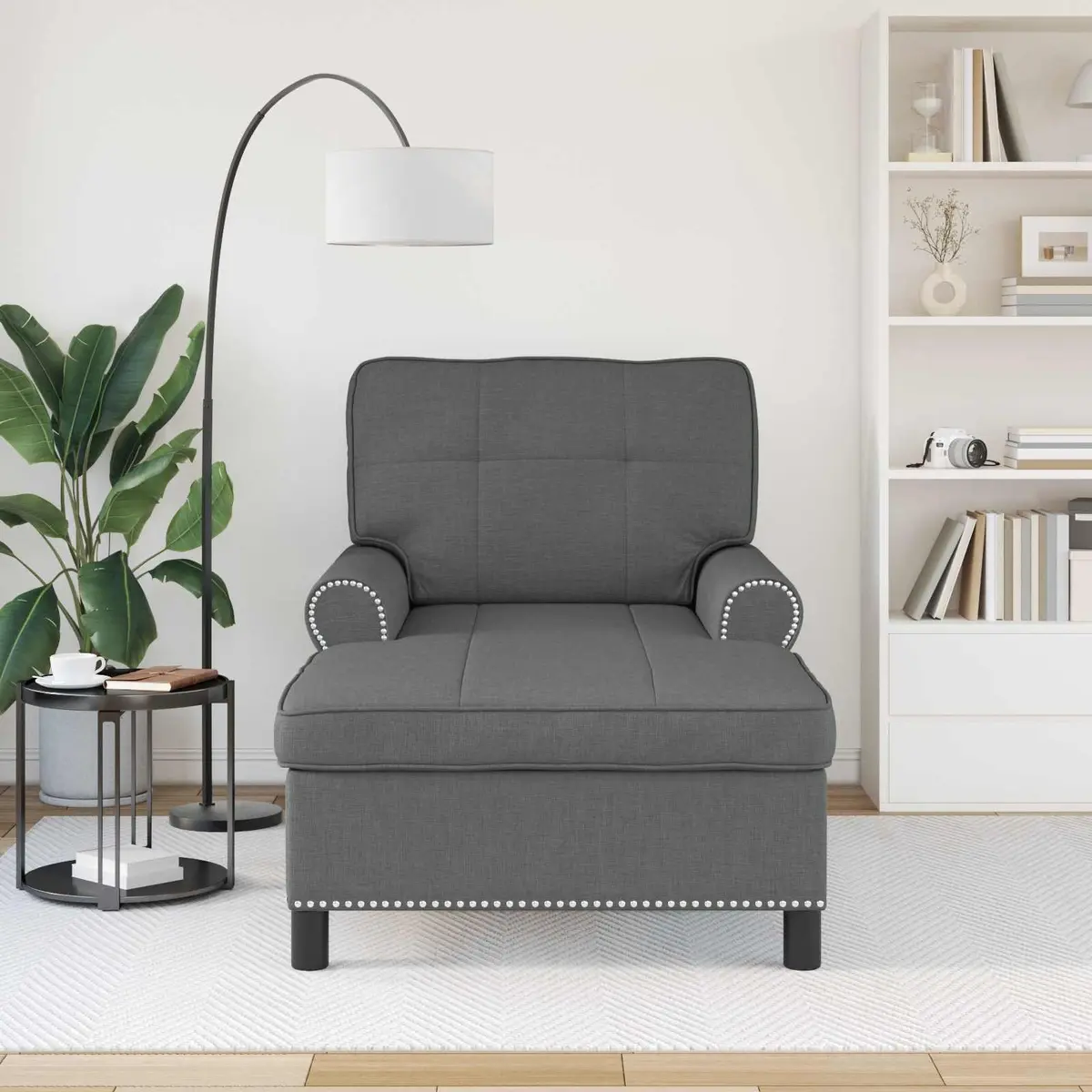 Lounge Chair Grey Fabric Cushioned Recliner Modern Living Room Furniture