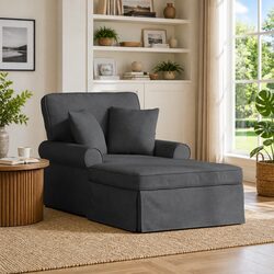 Chaise Lounge with Skirt Grey Fabric Modern Living Room Bedroom Relaxation