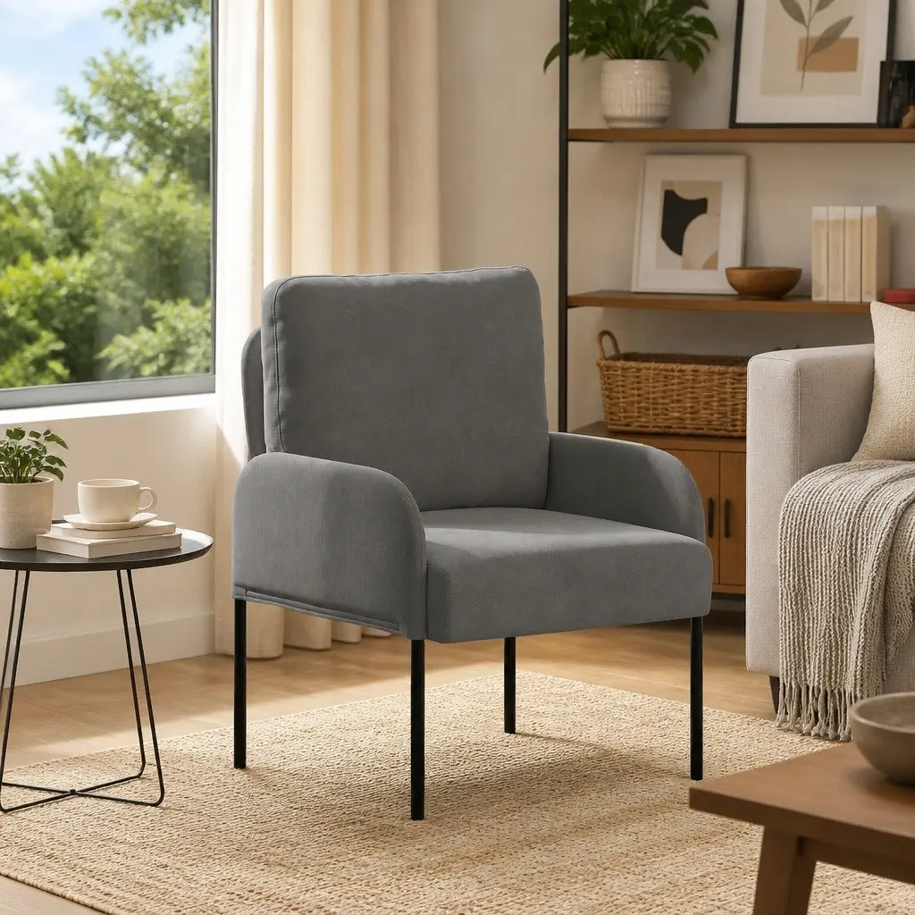 Sofa Polyester Upholstery Dark Grey Modern Living Room Furniture Metal Legs
