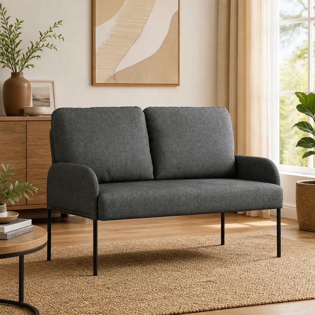 Sofa Modern Grey 110cm Plywood Metal Frame Track Armrests