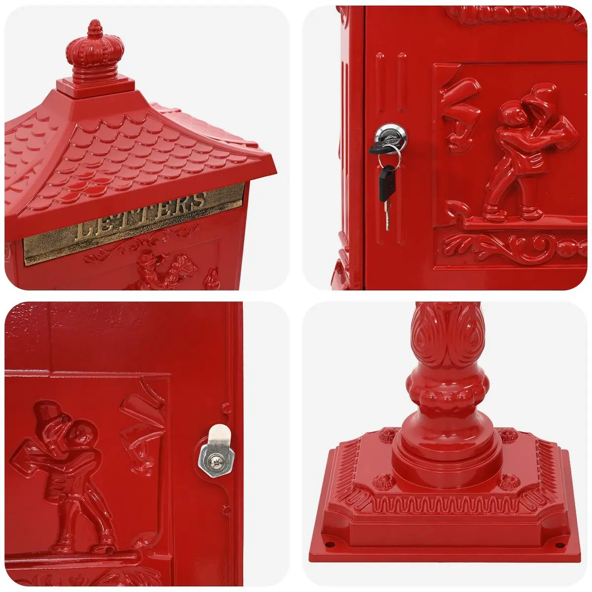 Standing Mailbox Red Vintage Garden Terrace Post Box Waterproof Outdoor Decor