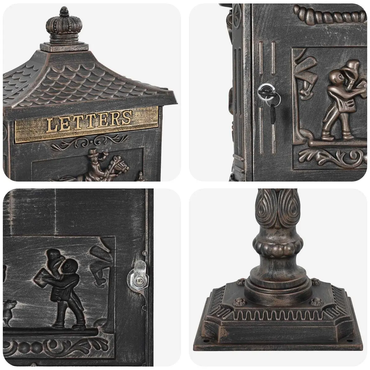 Standing Mailbox Vintage Style Bronze Cast Aluminium Outdoor Letter Box