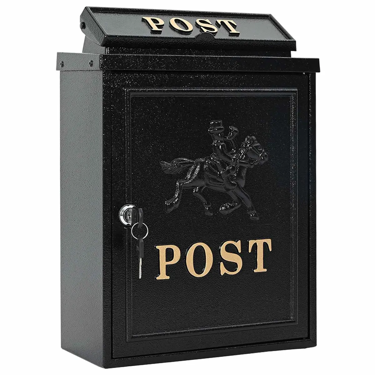Wall Mounted Mailbox Vintage Black Cast Aluminum Outdoor Letter Post Box