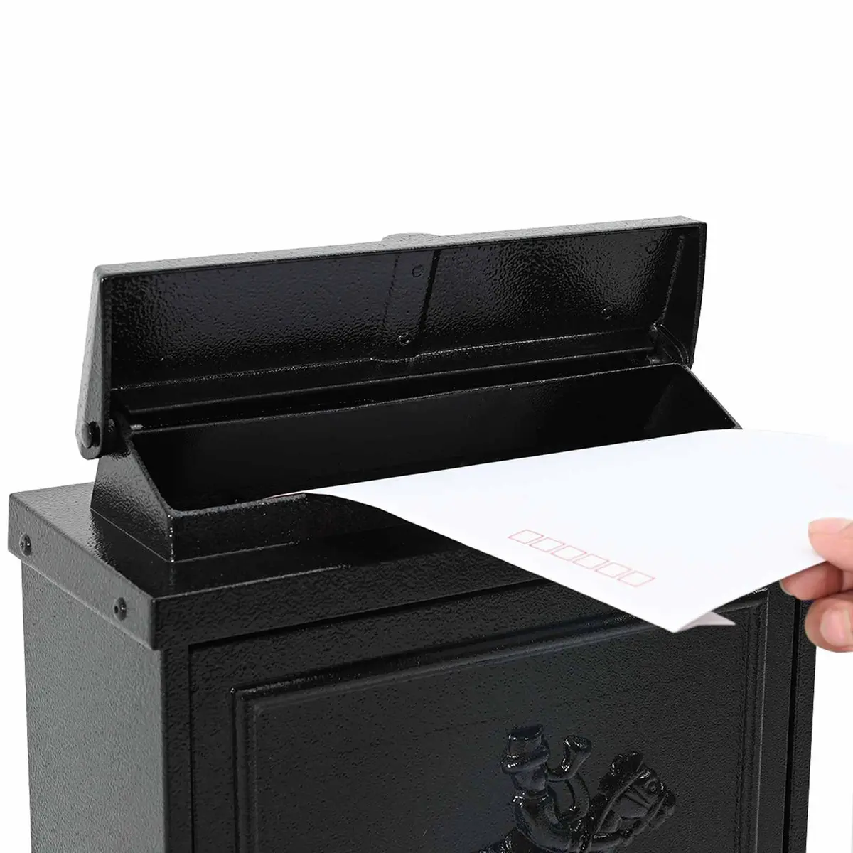 Wall Mounted Mailbox Vintage Black Cast Aluminum Outdoor Letter Post Box