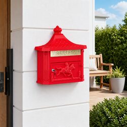 Wall Mounted Mailbox Red Vintage Retro Post Letter Box Garden Outdoor Decor