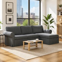 Dark Grey Fabric Sofa Modern Living Room Couch 245x138x80cm Metal Frame Lounge