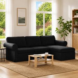 Black Fabric Sofa 245 x 138 x 80 cm Modern Living Room Furniture Lounge Settee