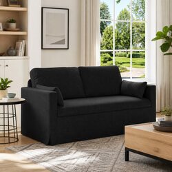 Black Fabric Sofa 158cm Modern Living Room Couch Modular Seating Metal Frame