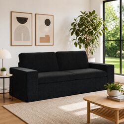Modular Sofa Black 222x80x82cm Contemporary Living Room Sectional Lounge Seating