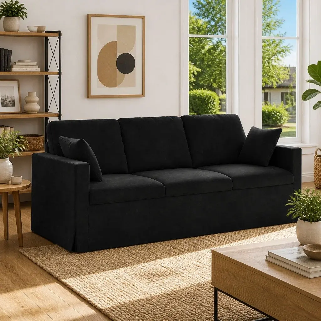 Sofa Modern Lounge Seating 198cm Black Velvet