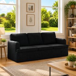Modern Black Fabric Sofa 201 x 80 x 85 cm Living Room Lounge Modular Couch