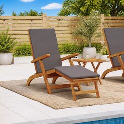 Sun Lounger Reclining Folding Garden Outdoor Patio Seating Chair Wooden