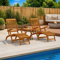 Sun Lounger Reclining Chair Folding Acacia Wood Garden Patio Outdoor Seating 2pc